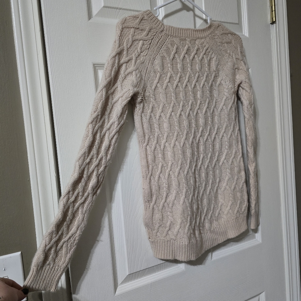 Tahari Pure Luxe Wool & Cashmere Cable Knit Crewneck Sweater, Off-White, EUC! - Picture 6 of 8